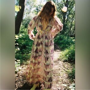 Sea New York Naya Maxi Purple Long-Sleeve Patchwork Dress